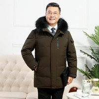 VISKI中老年羽绒服男冬季加绒加厚白鸭绒可拆卸50岁60中年爸爸冬装外套 绿咖 5XL