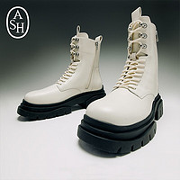 ASH【】女鞋STRIKE切尔西靴方跟厚底马丁靴瘦瘦靴齿轮鞋 灰白色 35