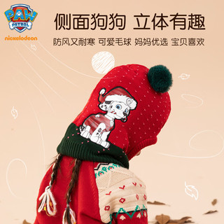 汪汪队立大功 儿童帽子女童保暖加绒毛线帽红色套头帽宝宝可爱卡通针织帽 红色／黑色3-8岁