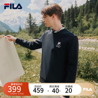 FILA 斐乐 男装卫衣冬商务休闲通勤圆领针织套头衫男 正黑色-BK 175/96A/L
