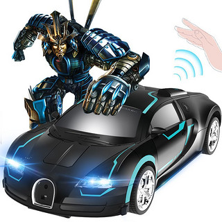 PLUS会员：优赫 大型30CM变形车布加迪（蓝黑）遥控车男孩RC儿童电动玩具汽车