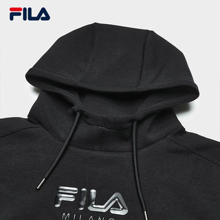 FILA 斐乐 男子针织连帽上衣2023冬时尚休闲舒适宽松卫衣 正黑色-BK 165/88A/S
