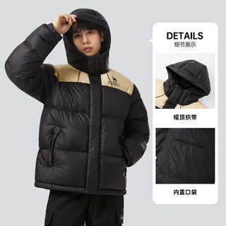 CAMEL 骆驼 羽绒服男秋冬季2023连帽短款加绒加厚保暖面包服外套 幻影黑/魅影蓝 XL