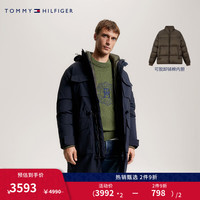 TOMMY HILFIGER男装三合一中长款合身连帽派克服铺棉外套32783 藏青色/军绿色DW5 S
