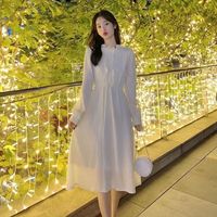 BTTKDL温柔风长款加绒连衣女秋冬2023法式气质收腰显瘦打底长裙 杏色(常规款) S (85-100斤)