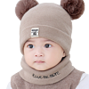 婴儿帽子 秋冬加厚夹棉宝宝帽新生儿帽子围巾套装 咖色