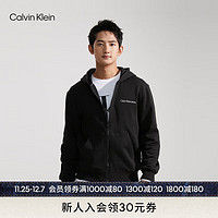 Calvin Klein Jeans秋冬男士休闲简约字母印花加绒拉链开衫连帽卫衣J319977 BEH-太空黑 L