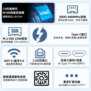 天虹TexHoo 「桌面生产力」天虹QN10迷你主机 商用办公家用mini小台式整机（三星DDR5 8G/256G）