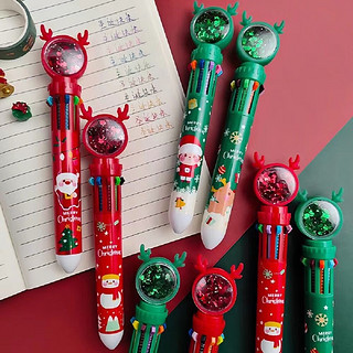 M&G 晨光 圣诞十色圆珠笔卡通手账10色油笔小圣诞节创意多色笔文具 按动笔2支装