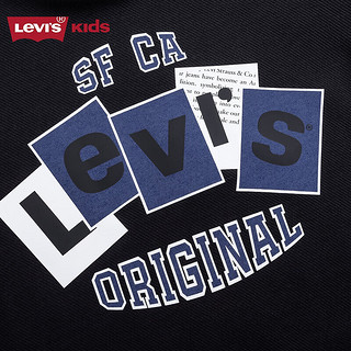 Levi's 李维斯童装男童套头连帽印花卫衣假两件拼接撞色儿童上衣 黑美人 130/64