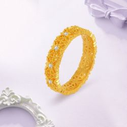 老庙黄金 足金钻石蕾丝皇冠古法蕾丝戒指在逃公主复古礼物