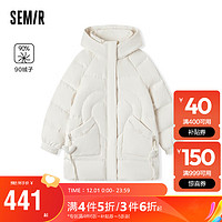 森马（Semir）羽绒服女中长款连帽肌理冬装宽松2023爱心厚外套温柔107823113006