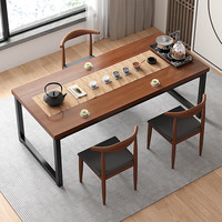 富禾茶桌茶室大板桌家用餐桌茶桌椅组合加厚加固桌子简约中式茶台卓 【一桌三椅】胡桃色140*60+钢椅