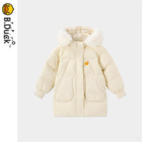 B.Duck 童装女童羽绒服中长款外套大毛领红色新年 米色