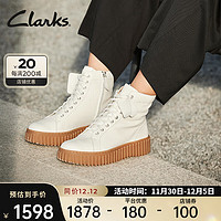 Clarks其乐街头系列饼干鞋女鞋潮流时尚高帮短靴轻弹缓震时装靴女 白色 261710684 35.5