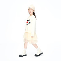 little MO&Co.little moco童装23冬装女童套头圆领假两件印花卫衣连衣裙 奶油黄色 110/56