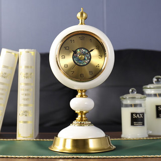 汉时（Hense）创意轻奢陶瓷座钟客厅书房桌面台钟台式石英钟表装饰摆件HD6022 白色