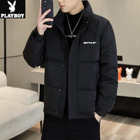 花花公子白鸭绒羽绒服冬季型男运动外套中老年爸爸装冬天上衣服 SXY-8015黑色【羽绒服】 L 120斤以下