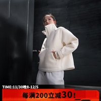 Monster Guardians运动卫衣女 双层复合绒厚实保暖宽松半拉链立领卫衣 米白色 Light Beige S