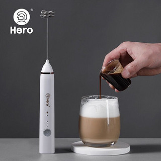 Hero（咖啡器具） Hero双子电动打奶泡器咖啡奶泡机家用牛奶打泡器手持搅拌打蛋器 白色