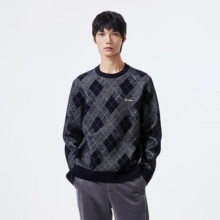 杰克·琼斯（JACK&JONES）针织衫法斗狗格纹字母通勤日常毛衣男223425002 E37墨蓝 170/92A/S