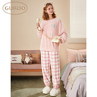 GUKOO 果壳 睡衣女冬珊瑚绒猫咪系列卡通可爱可外穿家居服套装