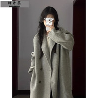 诗丹蕊灰色毛呢外套女2023高级感小个子呢子赫本风大衣秋冬季中长款 灰色 均码【可备注码数】