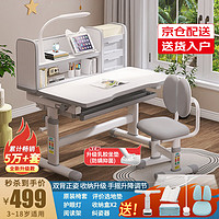 益威(EIEV) 儿童学习桌椅套装 中小写字桌椅 可升降书桌课桌书柜写字台 豪华收纳书桌+乳胶追背椅-贵族灰