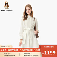 Hush Puppies暇步士女装2024春时尚通勤显瘦纯棉衬衫连衣裙女 118白色 S