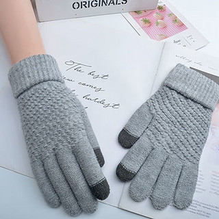 访客（FK）针织手套防寒保暖手套加绒户外均码(男女通用) 灰色2双