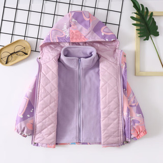 Disney 迪士尼 童装女童冲锋衣三合一儿童外套冬装可拆卸内胆登山服女孩保暖衣服 爱心紫色gkimmcc 110尺码4~5岁