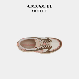 蔻驰（COACH）奥莱女士女鞋经典标志C275科技跑鞋 卡其色/浅粉色 36
