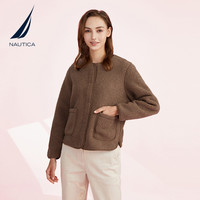 NAUTICA/诺帝卡女装高级感羊羔绒麂皮拼接短款夹克外套23KO03