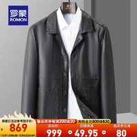 罗蒙【山羊皮】真皮皮衣男短款翻领真皮保暖夹克外套男 黑色 175