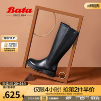 Bata 拔佳 及膝时装靴女2023冬商场牛皮粗跟骑士显瘦长筒靴WAG18DG3无货 黑色 37