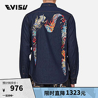 EVISU 惠美寿 男士海神刺绣大M印花t恤男衬衫 2EAHTM1SL112XXDN 牛仔蓝 M