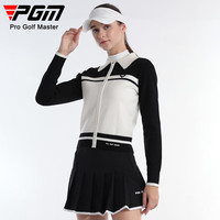 PGM 高尔夫服装女士长袖毛衣 秋冬季保暖女装 学院风运动球服 YF638-黑白色 XL