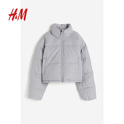 H&M 女装棉服2023冬季新款梭织立领短款时尚休闲外套1161620 浅灰色 170/104A