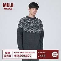 无印良品（MUJI）男式 美利奴羊毛 图案织 圆领毛衣 AA0PVA3A 长袖针织衫 校园风 炭灰色 M(170/92A)