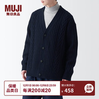 無印良品 MUJI 無印良品 男式 美利奴羊毛 缆绳花纹 V领开衫 长袖针织衫 AA0PKA3A 深藏青色 M(170/92A)