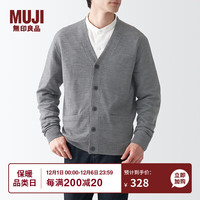  無印良品 無印良品 MUJI  男式 美利奴羊毛 可水洗V领开衫 长袖针织衫 AAB02A1A 灰色 L