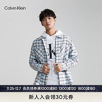 Calvin Klein  Jeans24春季男简约刺绣复古格纹宽松拉链翻领衬衫J325012 CFQ-灰绿格纹 S