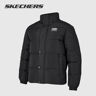 SKECHERS 斯凯奇 羽绒服男女士情侣款冬季新品淡棕色保暖加绒加厚外套 碳黑 L