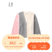 b+ab it 女装拼色针织开衫时尚气质拼接外套F358AIL PKX/粉红色 XS
