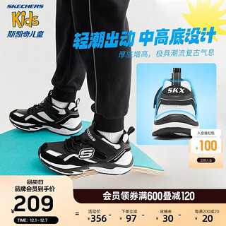 SKECHERS 斯凯奇 童鞋男童运动鞋秋冬儿童机甲鞋防滑减震厚底小白鞋403817L 黑色/白色/BKW 30