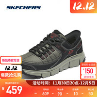 斯凯奇(Skechers)2023男士黑色运动鞋轻质舒适支撑户外鞋237622 橄榄色/黑色/OLBK 39