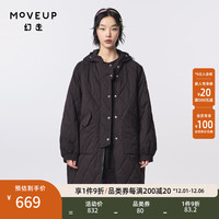 幻走（MOVEUP）.FUN系列连帽猫咪绣花设计师长款棉外套女 夜黑 M