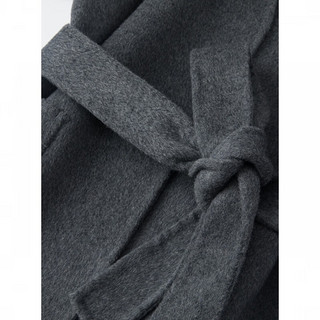 洛可可（ROCOCO）/ROCOCO秋季简约气质V领系带收腰显瘦羊毛保暖毛呢大衣外套 灰色 M