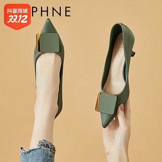 DAPHNE 达芙妮 高跟鞋女2023年新款细跟绿色鞋子中跟女鞋气质女士时尚单鞋