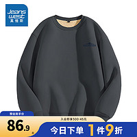 JEANSWEST 真维斯 冬季男士450g65棉羊羔圆领卫衣印花T恤JR 中灰2030 175/96A/L